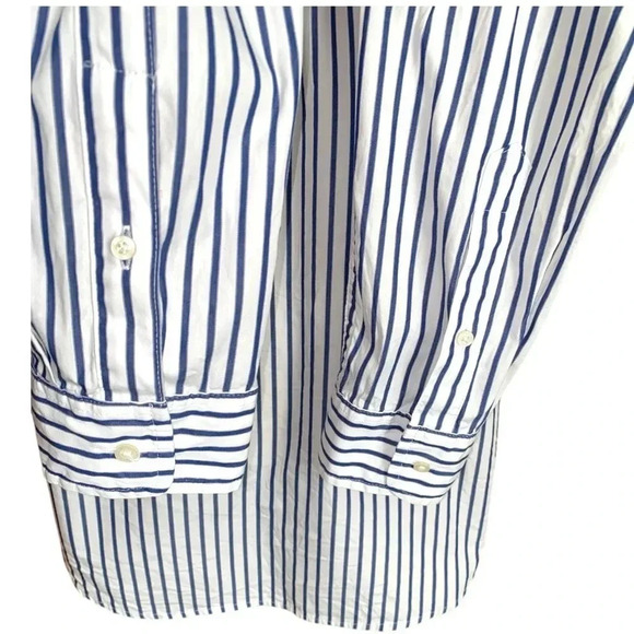 LAUREN RALPH LAUREN | Navy/White Long Sleeve Striped Button Up Cotton Shirt L - Picture 8 of 10